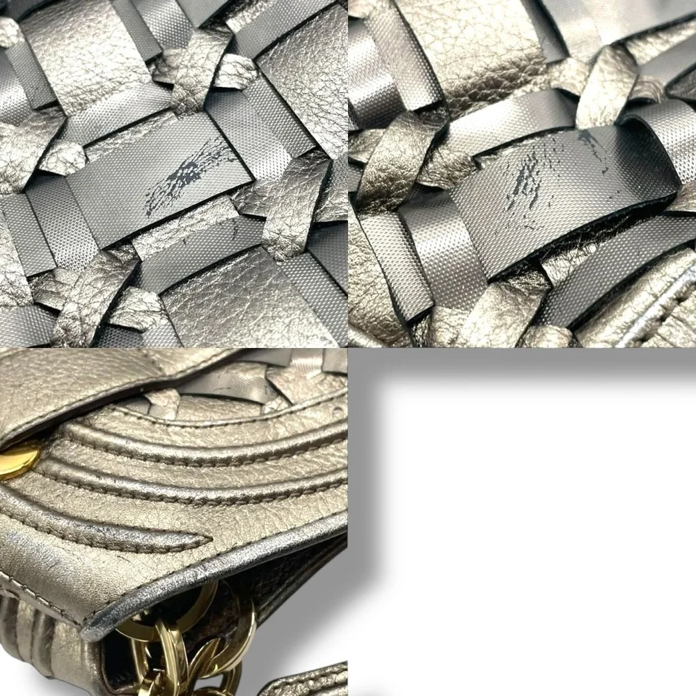 Versace T5 Tote Gray Silver Bronze Braid Leather Shoulder Bag LG LTD ED VINTAGE